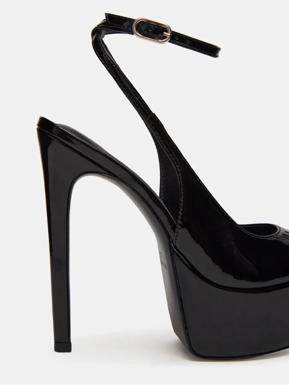Steve Madden Alamo Black Patent Platform Pointed-Toe Ankle-Strap Pumps-7.5